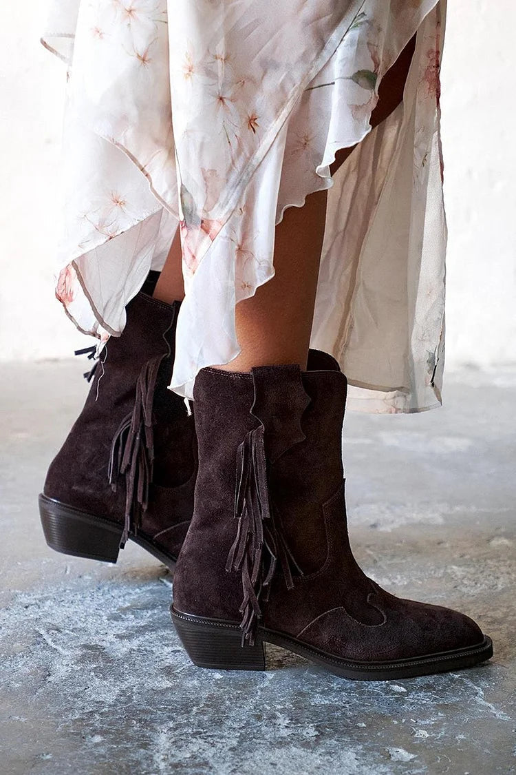 Camille | Fringed Suede Ankle Boots