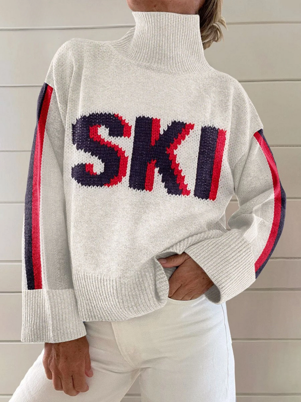 Olivia | Retro Ski Print Roll-Neck Jumper