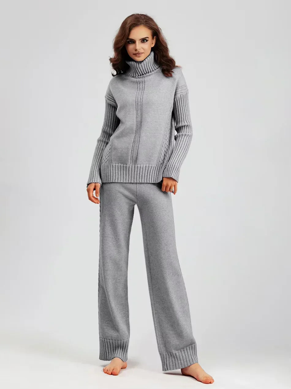 Scarlett | Stylish High-Neck Knit Sweater and Relaxed Trousers Ensemble