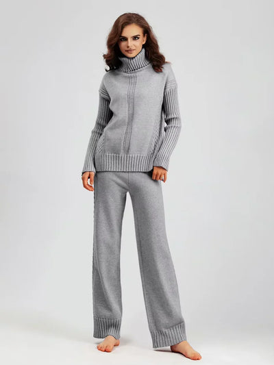 Scarlett | Stylish High-Neck Knit Sweater and Relaxed Trousers Ensemble