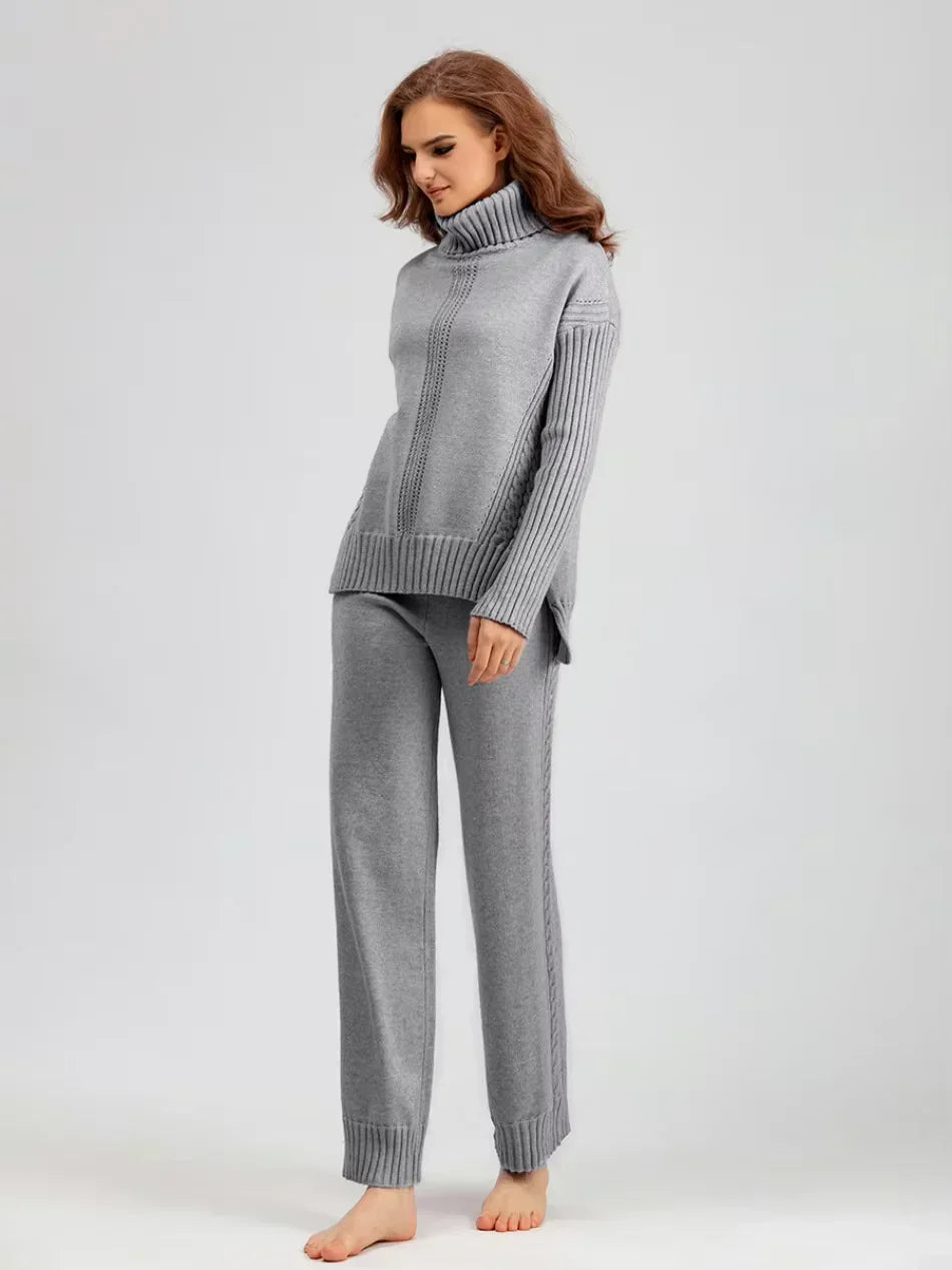 Scarlett | Stylish High-Neck Knit Sweater and Relaxed Trousers Ensemble