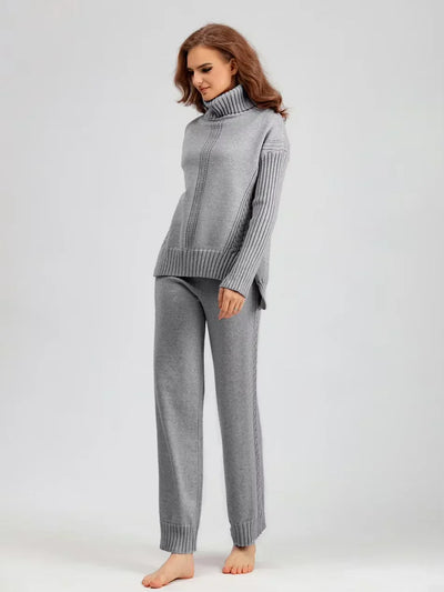 Scarlett | Stylish High-Neck Knit Sweater and Relaxed Trousers Ensemble