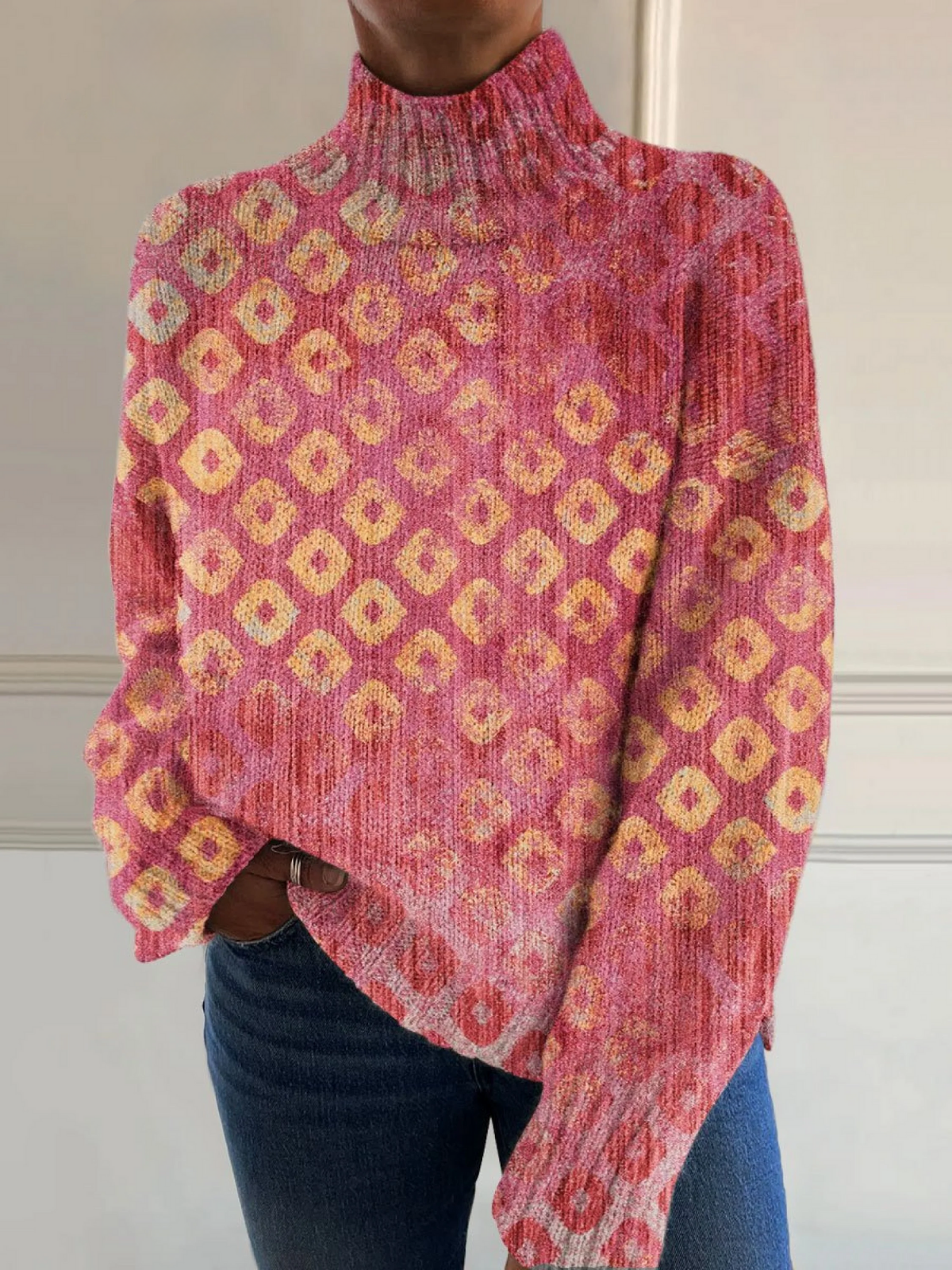 Vera | Retro Color Block Roll-neck Jumper