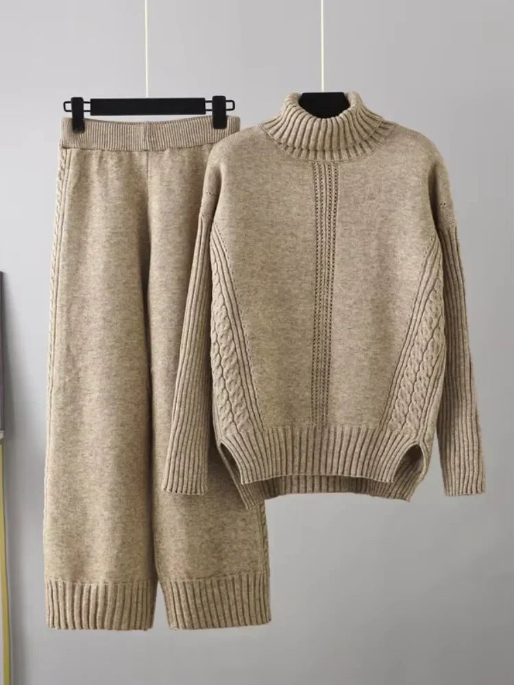 Scarlett | Stylish High-Neck Knit Sweater and Relaxed Trousers Ensemble