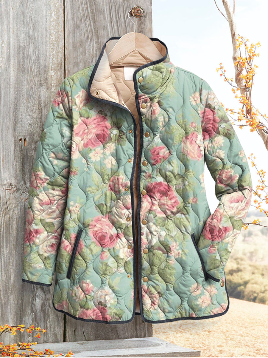 Quilted Jacket with Retro Floral Design