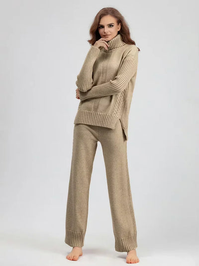 Scarlett | Stylish High-Neck Knit Sweater and Relaxed Trousers Ensemble