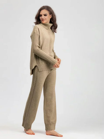 Scarlett | Stylish High-Neck Knit Sweater and Relaxed Trousers Ensemble