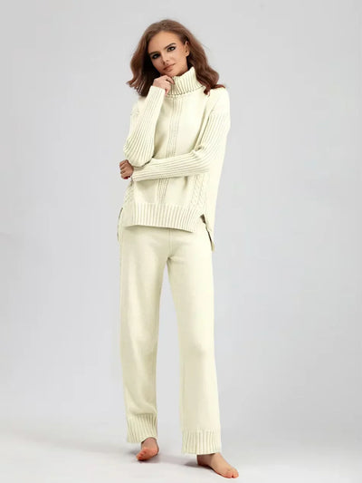 Scarlett | Stylish High-Neck Knit Sweater and Relaxed Trousers Ensemble