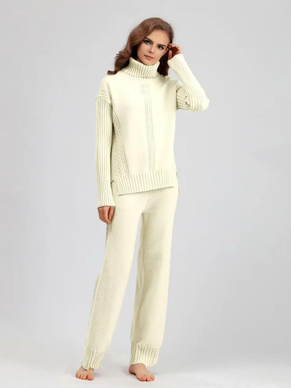Scarlett | Stylish High-Neck Knit Sweater and Relaxed Trousers Ensemble