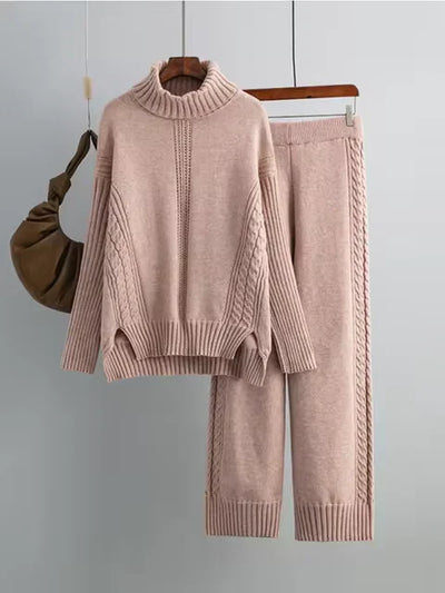 Scarlett | Stylish High-Neck Knit Sweater and Relaxed Trousers Ensemble