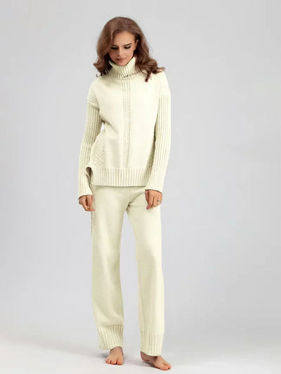 Scarlett | Stylish High-Neck Knit Sweater and Relaxed Trousers Ensemble