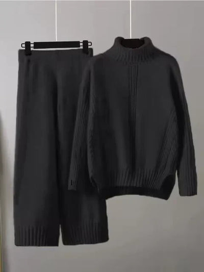 Scarlett | Stylish High-Neck Knit Sweater and Relaxed Trousers Ensemble