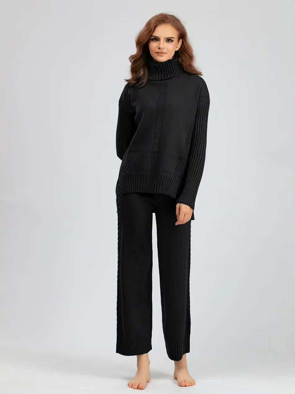 Scarlett | Stylish High-Neck Knit Sweater and Relaxed Trousers Ensemble