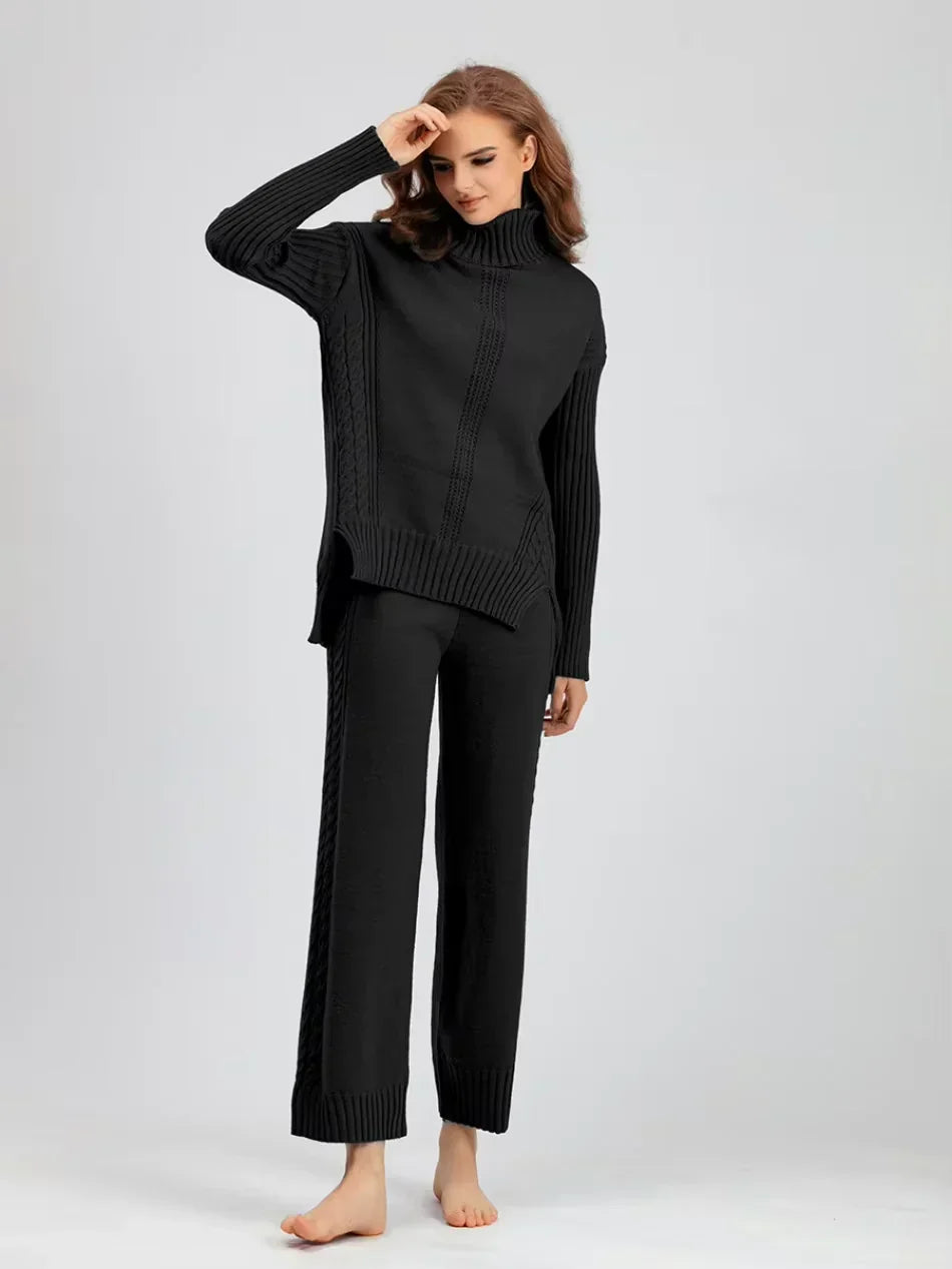Scarlett | Stylish High-Neck Knit Sweater and Relaxed Trousers Ensemble
