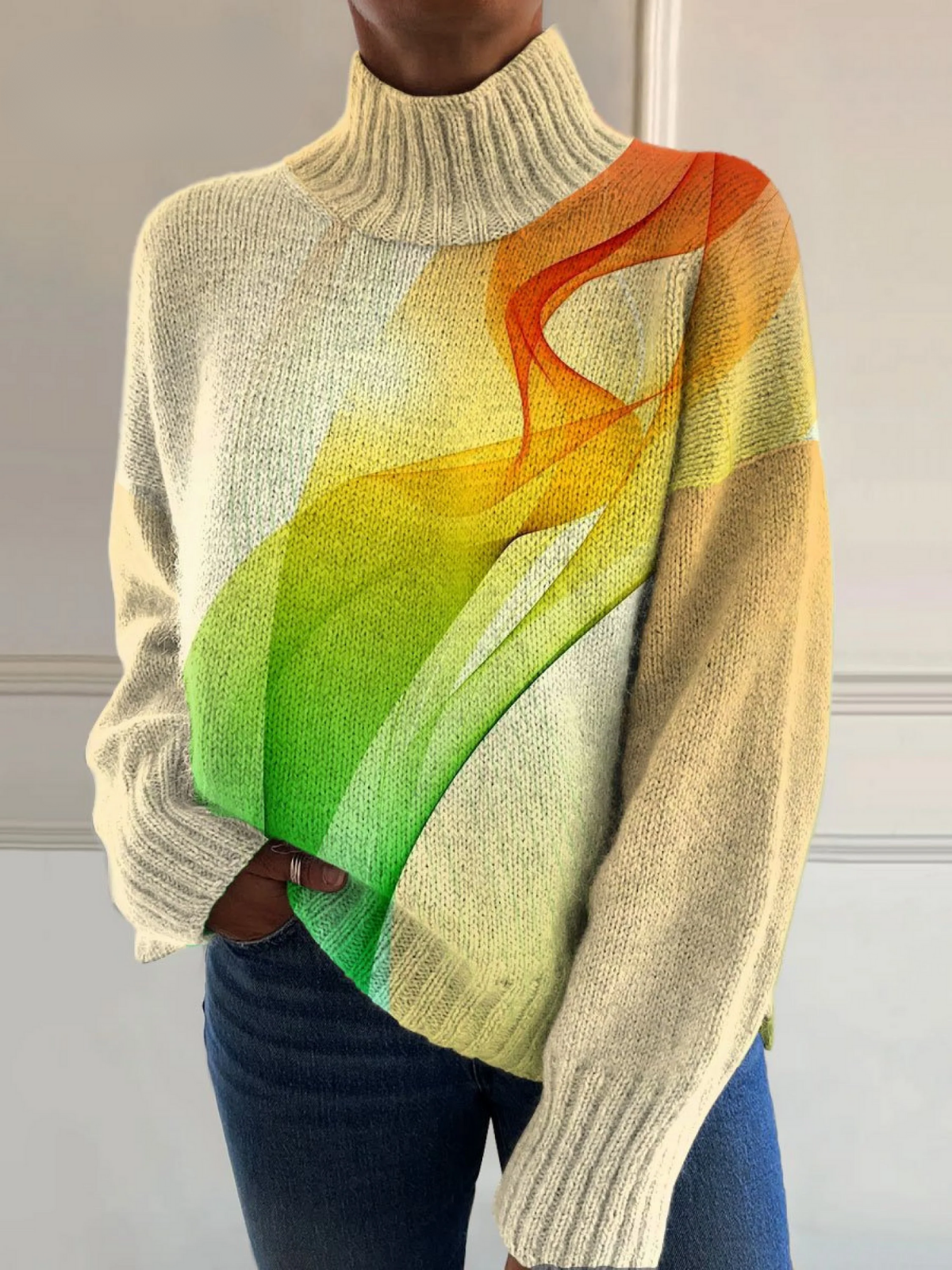 Lola | Vibrant Line Art Roll-neck Jumper