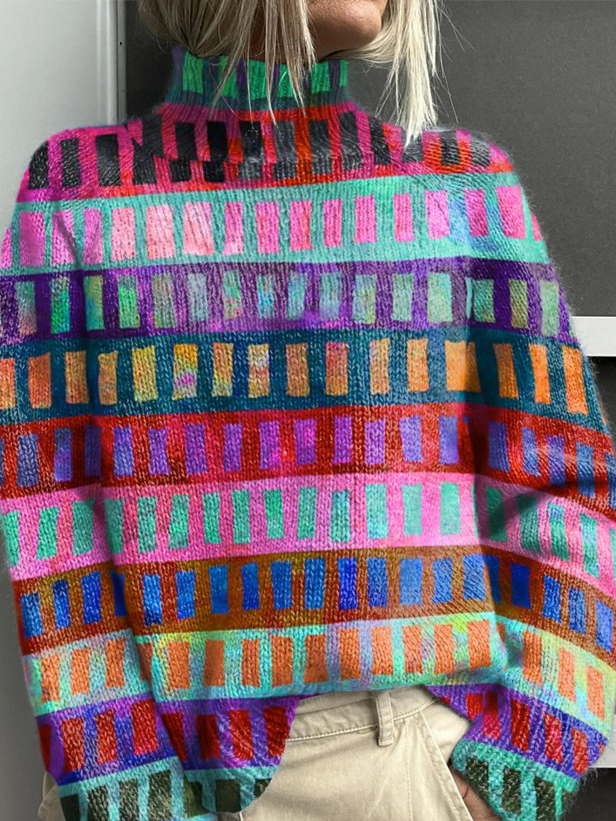 Belle | Colorful Square Print Roll-neck Jumper