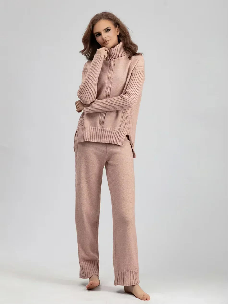 Scarlett | Stylish High-Neck Knit Sweater and Relaxed Trousers Ensemble