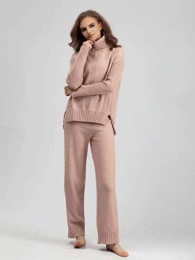 Scarlett | Stylish High-Neck Knit Sweater and Relaxed Trousers Ensemble