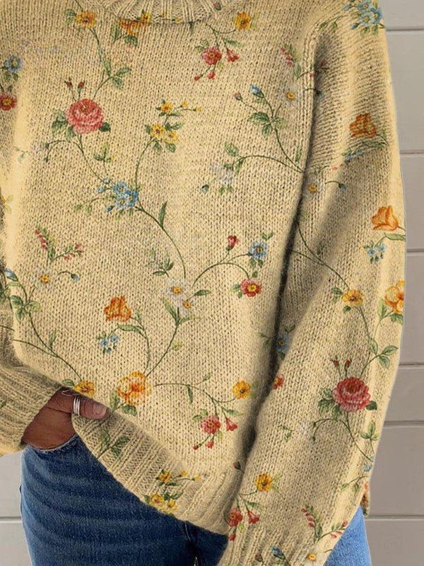 Alice | Charming Floral Art Roll-neck Jumper