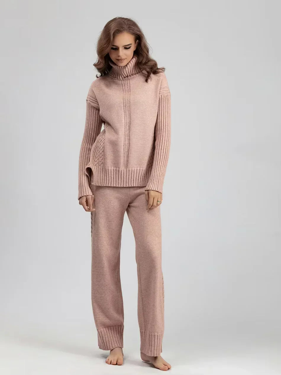 Scarlett | Stylish High-Neck Knit Sweater and Relaxed Trousers Ensemble