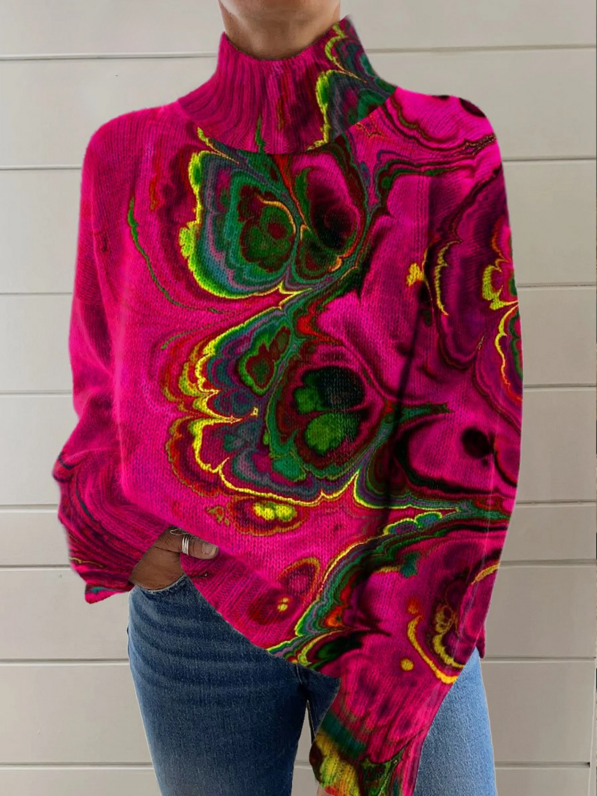 Amy | Abstract Art Roll-neck Jumper