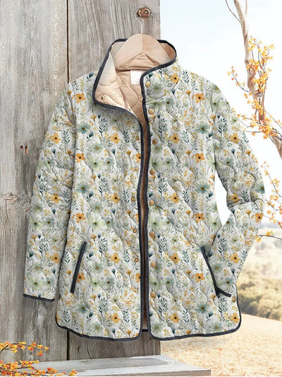 Quilted Jacket Charming Floral-Print