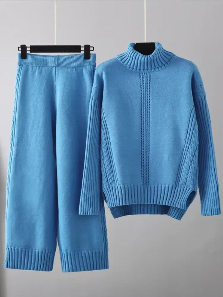 Scarlett | Stylish High-Neck Knit Sweater and Relaxed Trousers Ensemble