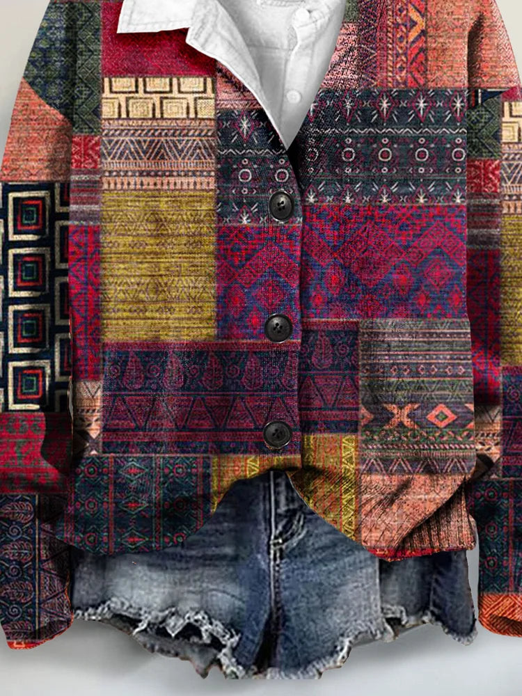 Retro-Inspired Buttoned V-Neck Cardigan Sweater Art Print