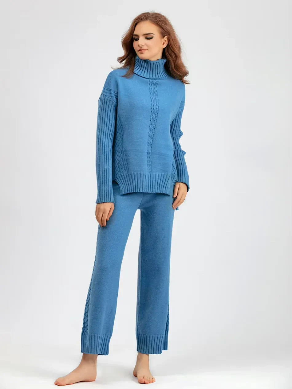 Scarlett | Stylish High-Neck Knit Sweater and Relaxed Trousers Ensemble