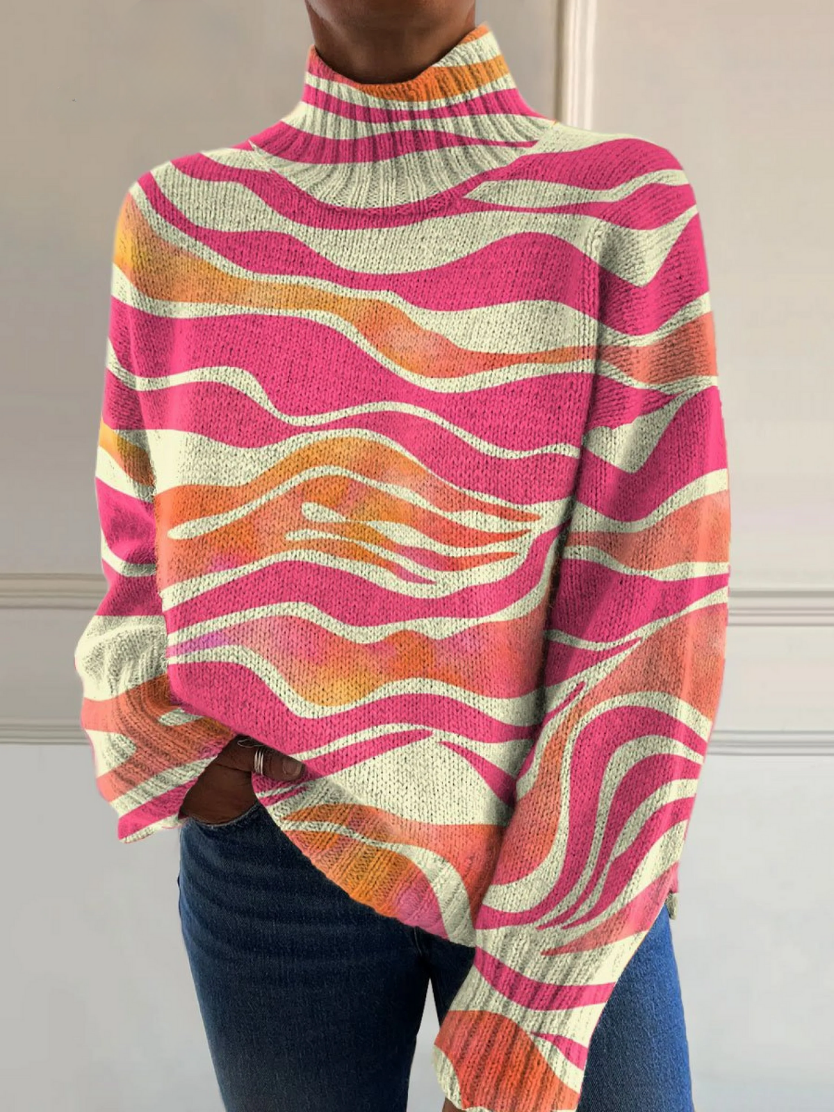 Jasmine | Block Striped Roll-Neck Jumper