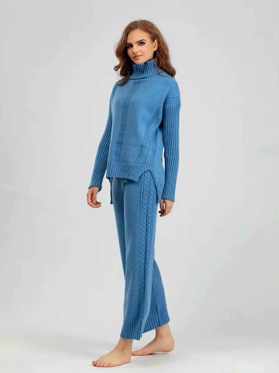 Scarlett | Stylish High-Neck Knit Sweater and Relaxed Trousers Ensemble