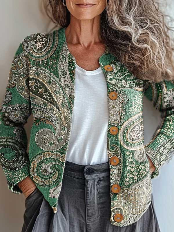 Selma | Chic Green Paisley Jacket for a Fashionable Ensemble