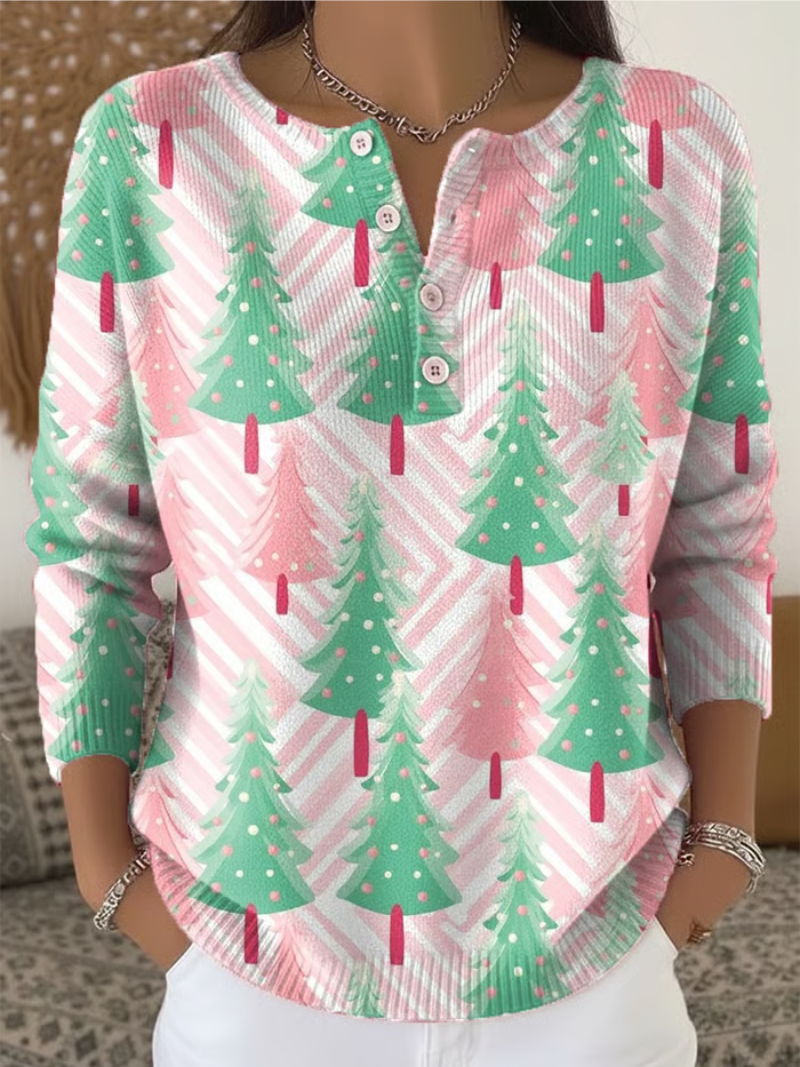 Nora - Christmas Jumper with Pine Tree Print