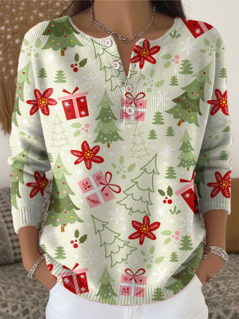 Sofia - Christmas Jumper with Gifts and Pine Tree Print