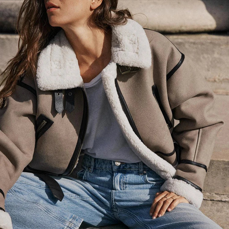 Claire | Veste en cuir khaki multifonctionnelle