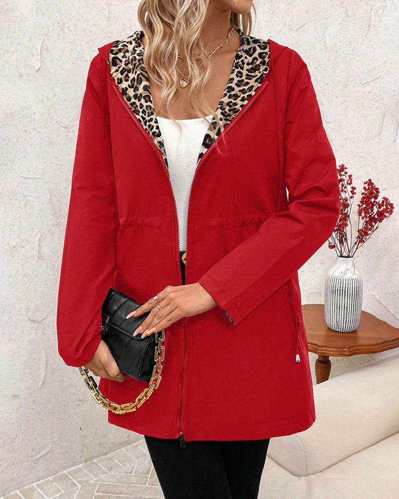 Medelin | Reversible Hooded Coat with Leopard Print