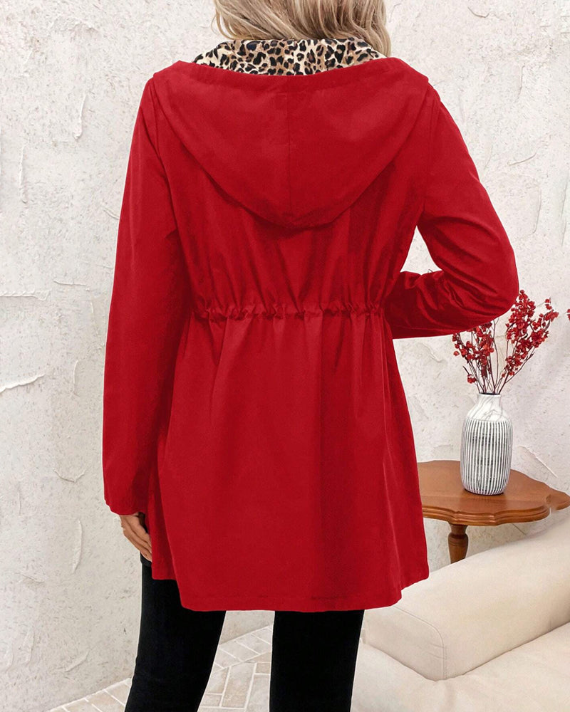 Medelin | Reversible Hooded Coat with Leopard Print