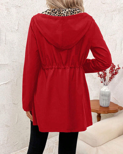 Medelin | Reversible Hooded Coat with Leopard Print